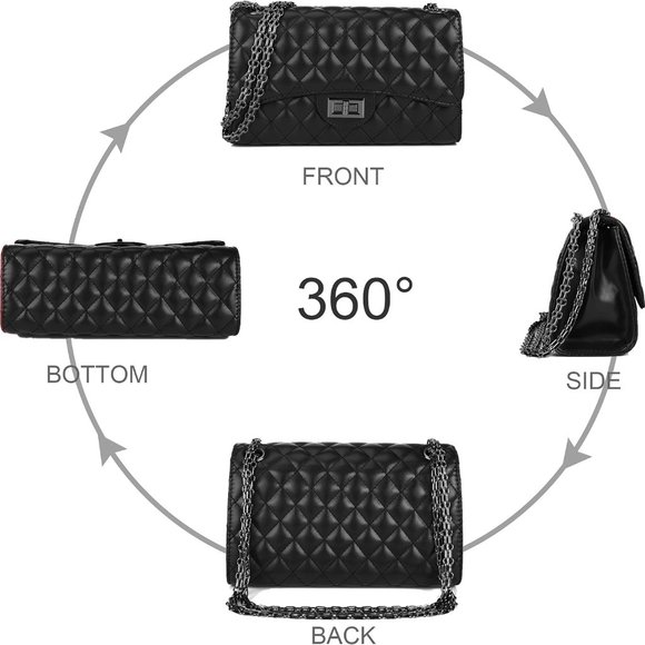 Quilted Crossbody Bags for Women Leather Ladies Shoulder Purses with Chain Strap - Picture 6 of 6